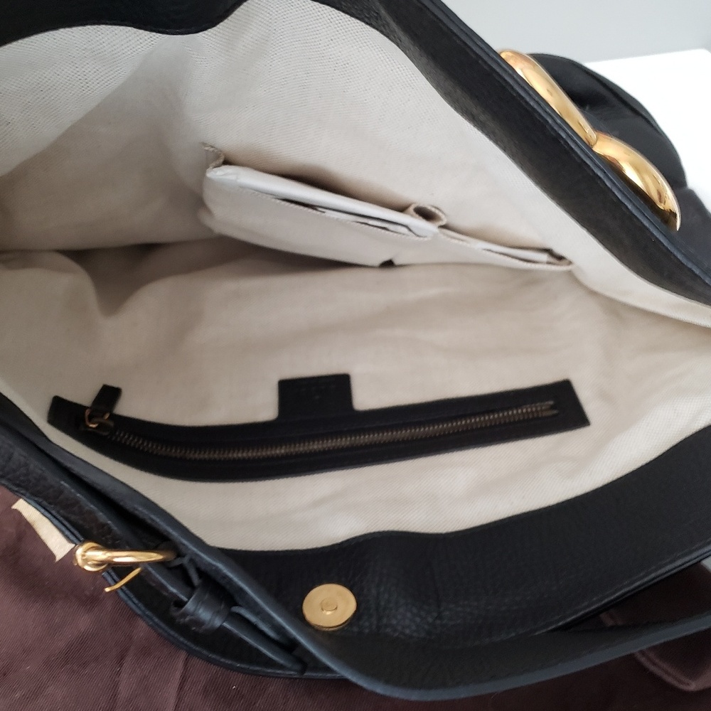 🇮🇹👜GUCCI BLACK LEATHER RIDE SHOULDER BAG - Picture 5 of 8